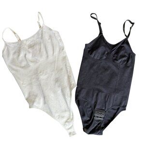 NEW Lot of 2 Cami-Cut Body Shaper Body Suits, Black & White, Size Large & XL